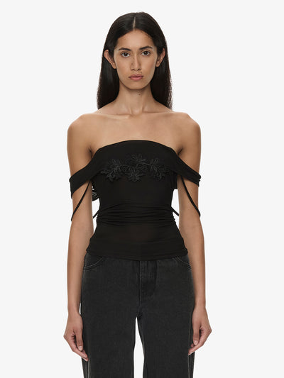 Hibiscus Embroidered Rib Foldover Cami
