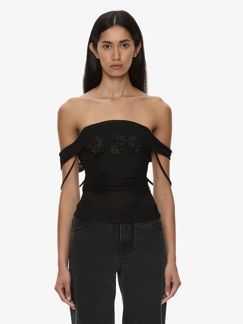 Hibiscus Embroidered Rib Foldover Cami - Image 1
