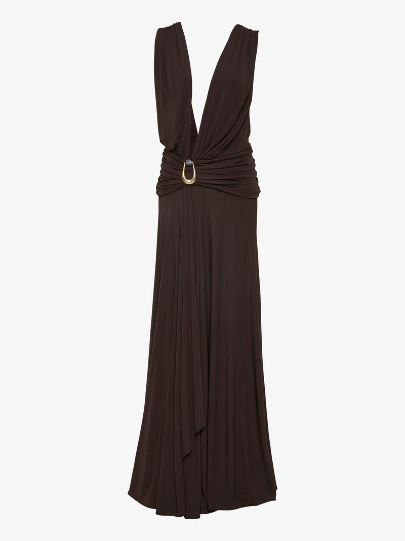 Stone Pin Scarf Drape Long Dress - Image 5