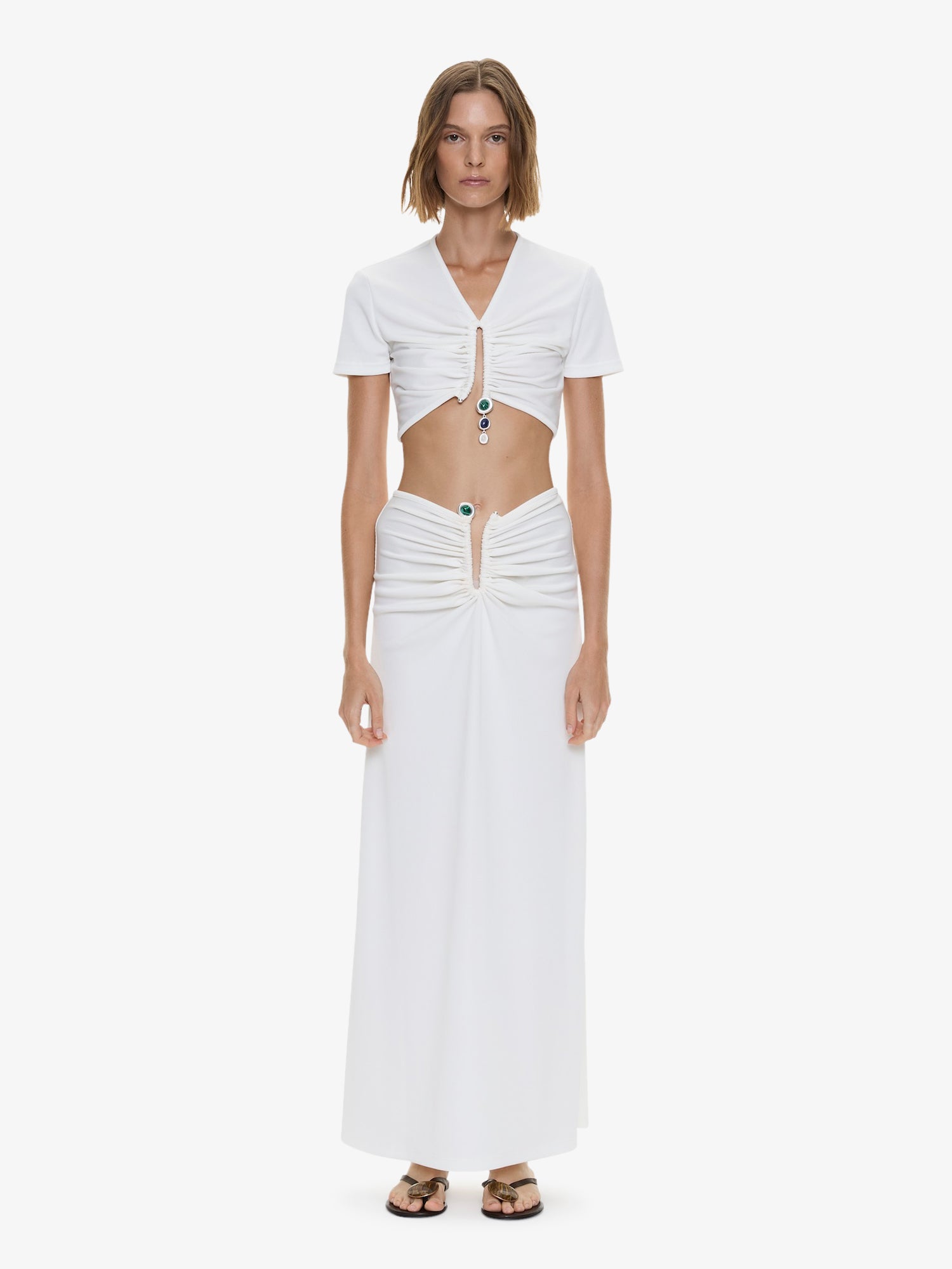 Droplet Crystal Pendant Ruched Tee