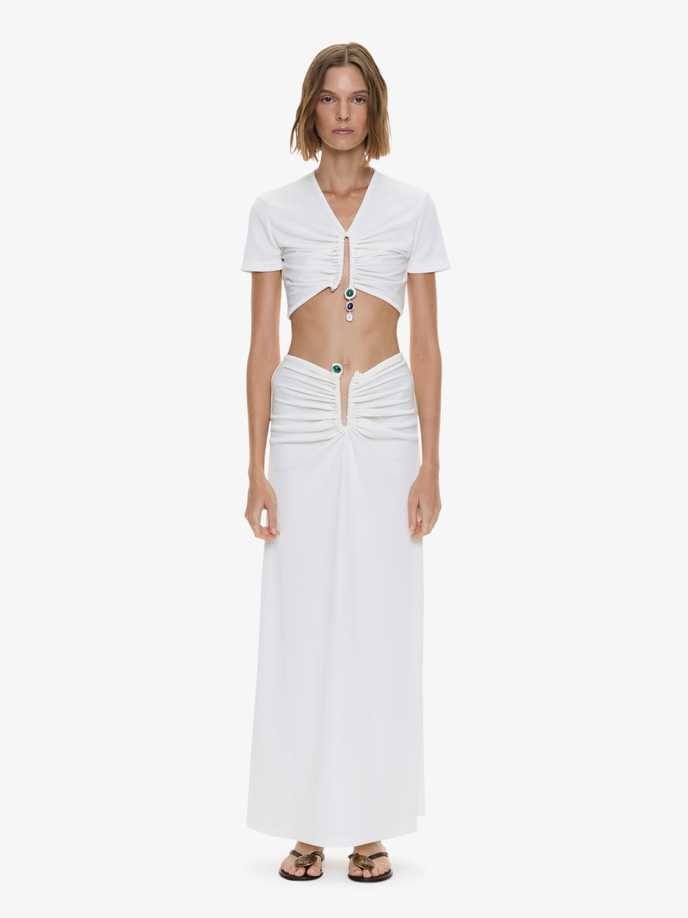 Droplet Crystal Pendant Ruched Tee