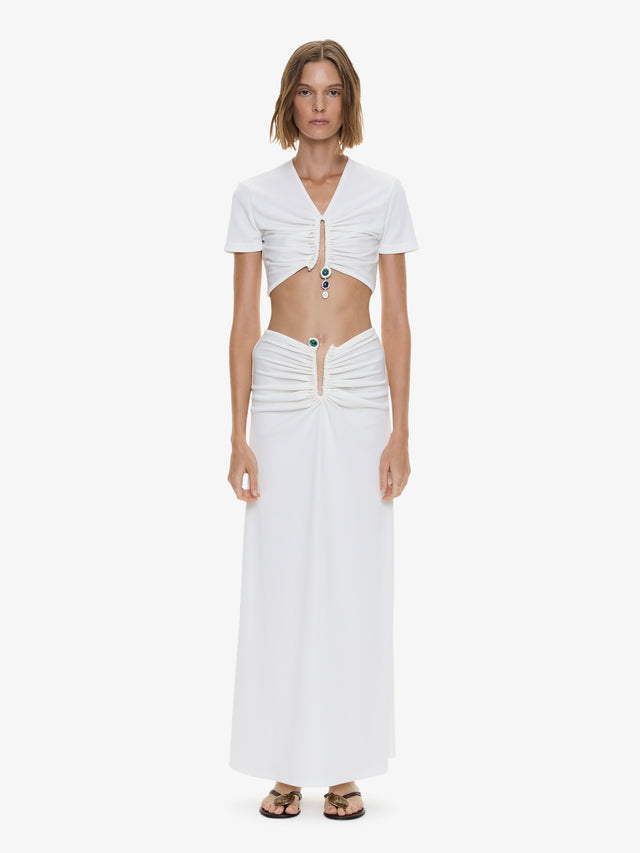 Droplet Crystal Pendant Ruched Tee