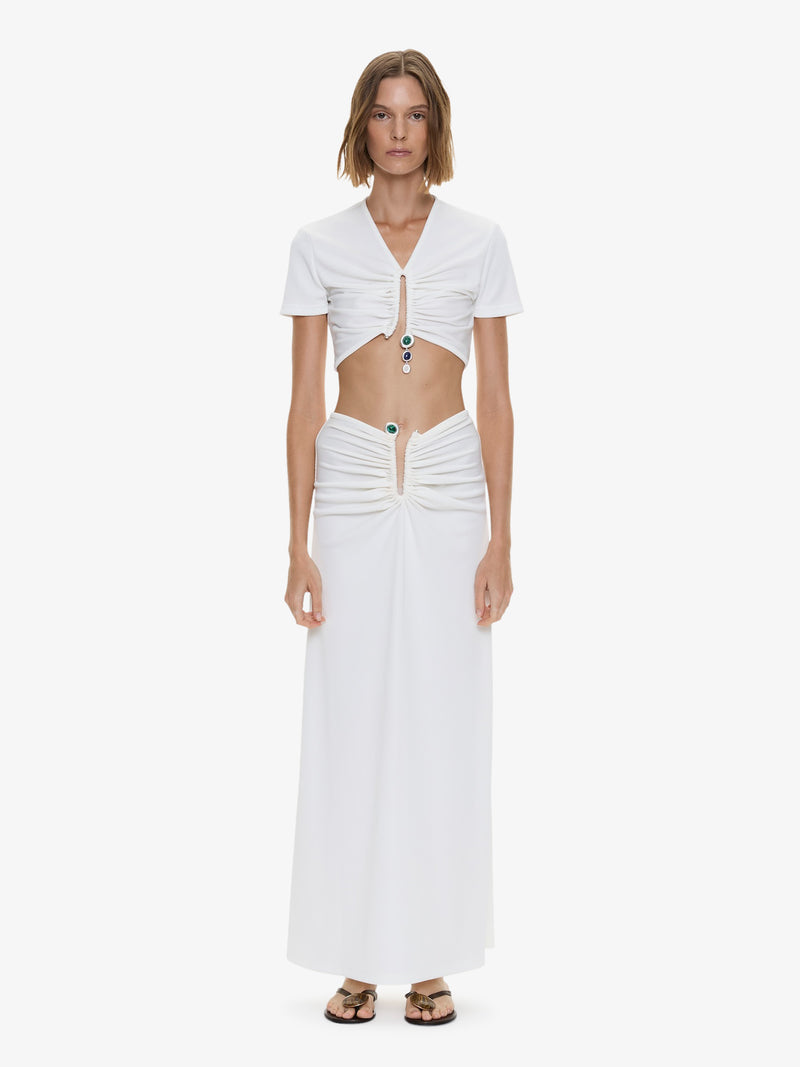 Droplet Crystal Pendant Ruched Tee - Image 1