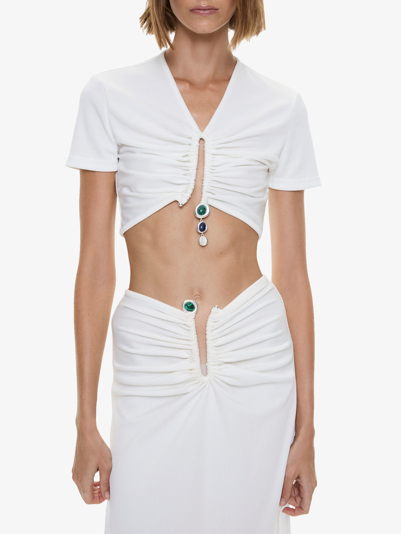 Droplet Crystal Pendant Ruched Tee - Image 2