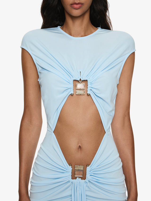 Bezel Quartz Disconnect Short Sleeve Mini Dress