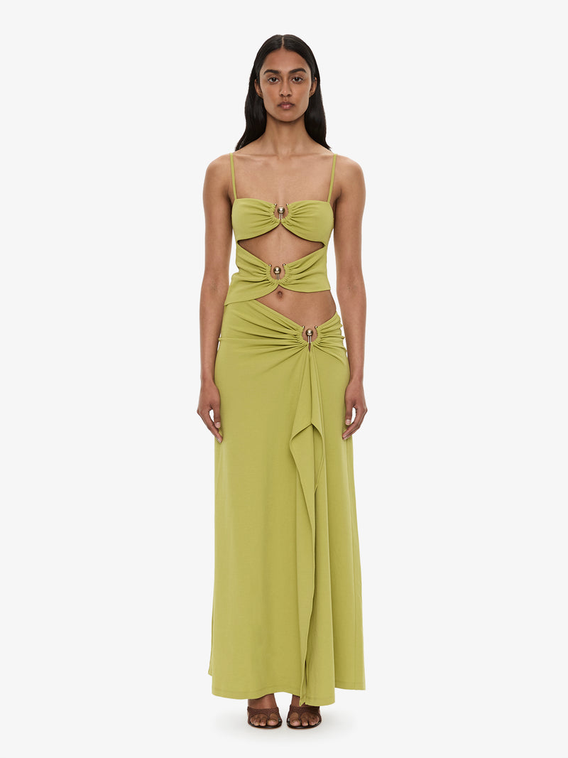 Orbit Ruched Disconnect Cascade Dress - Image 1