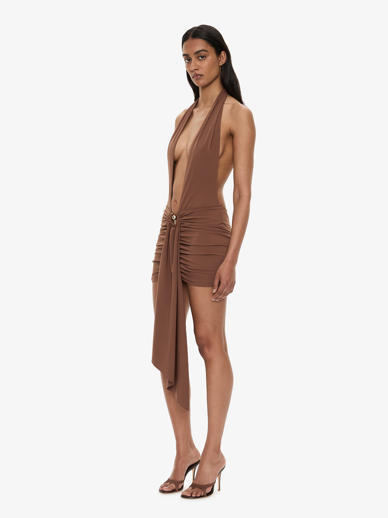 Pierced Orbit Halter Drape Mini Dress - Image 4
