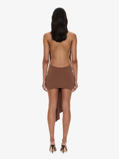 Pierced Orbit Halter Drape Mini Dress