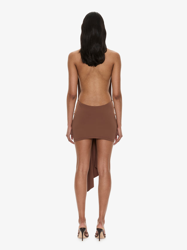 Pierced Orbit Halter Drape Mini Dress