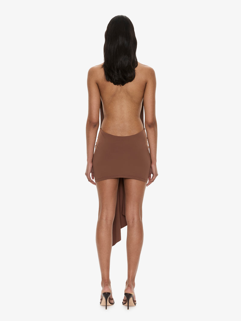 Pierced Orbit Halter Drape Mini Dress - Image 5