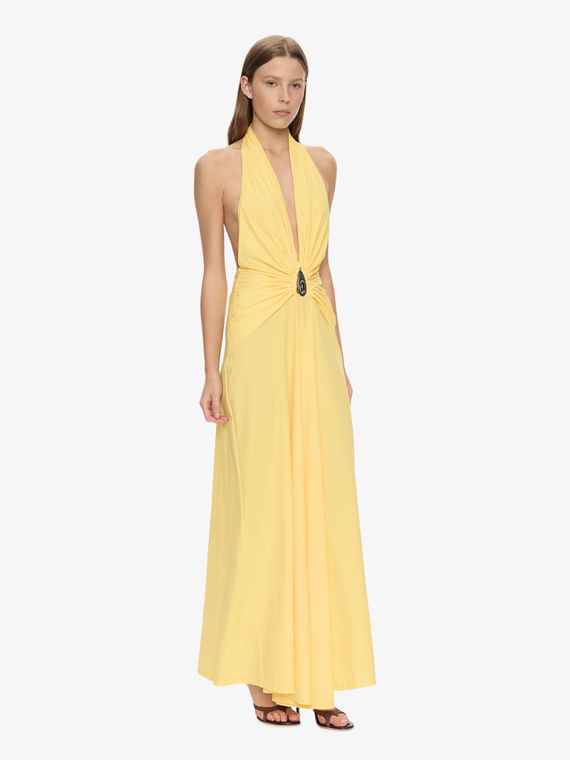 Crystal Pendant Ruched Lycra Halter Dress - Image 2