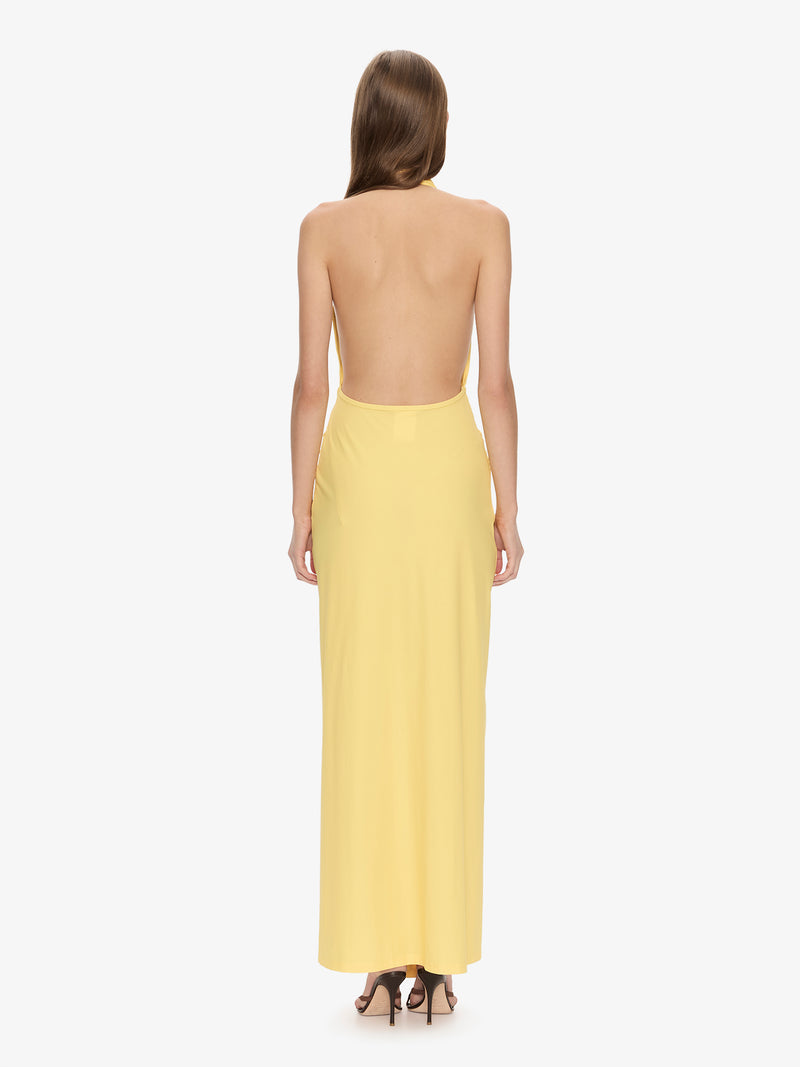 Crystal Pendant Ruched Lycra Halter Dress - Image 4