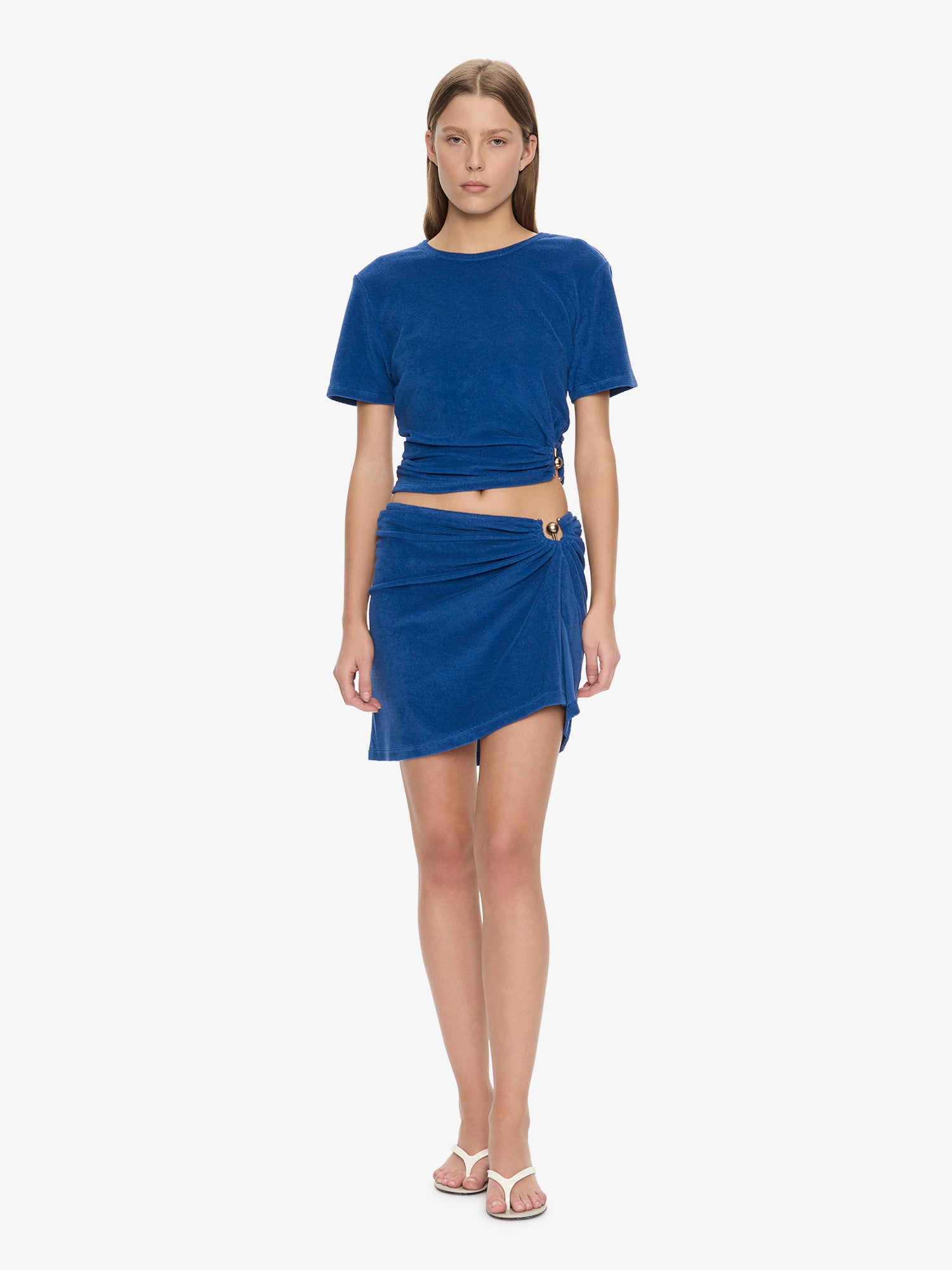Looped Back Ruched Orbit Mini Skirt