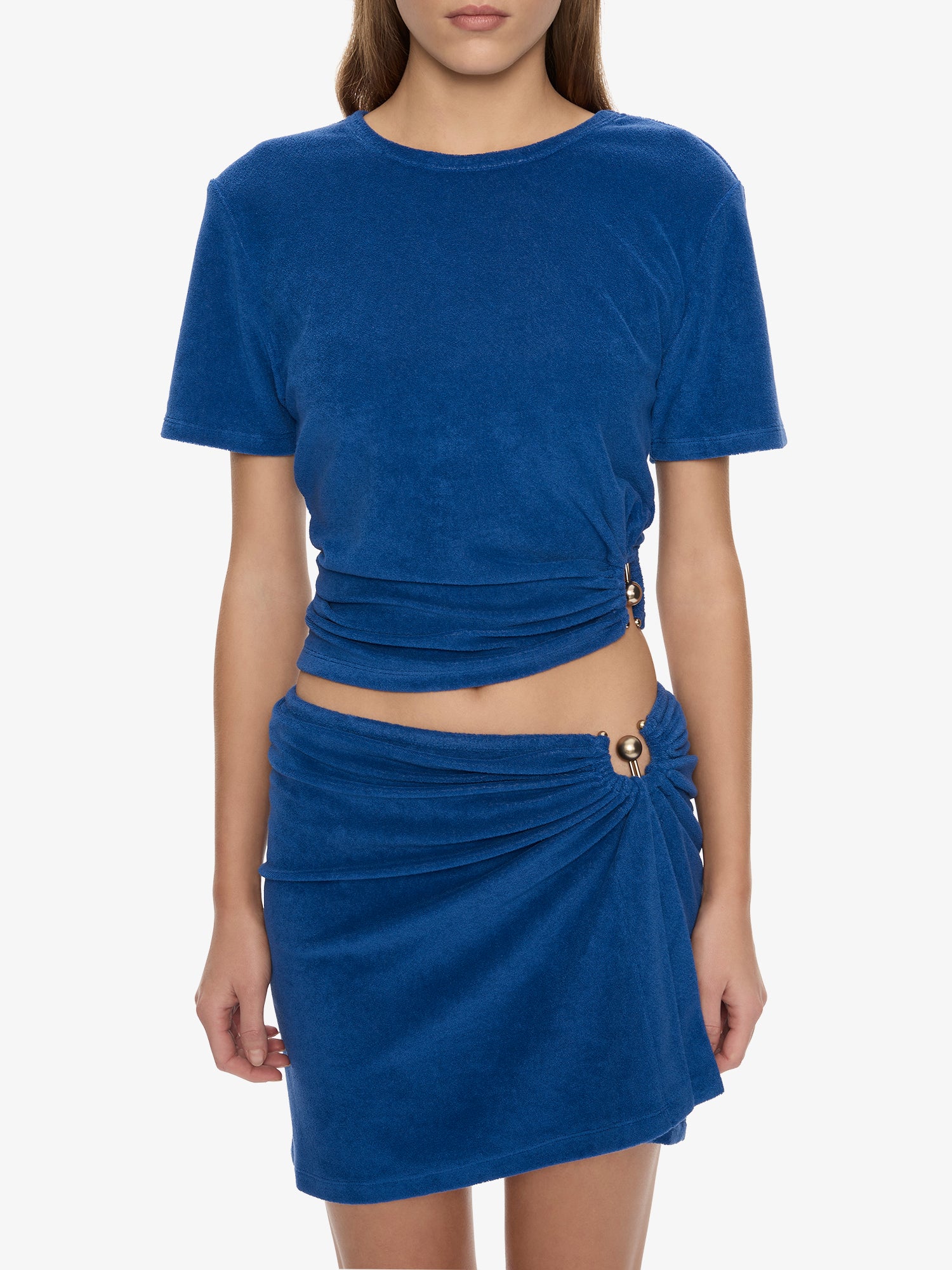Looped Back Ruched Orbit Mini Skirt
