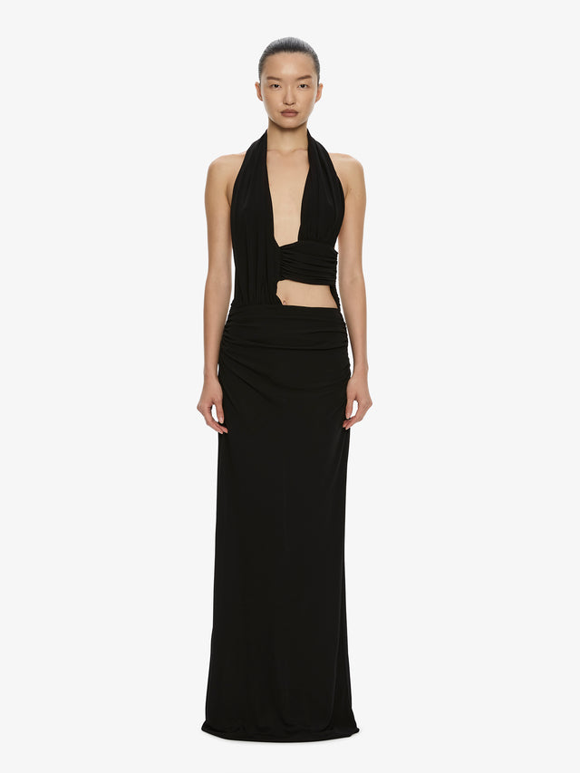 Draped Cummerbund Jersey Dress