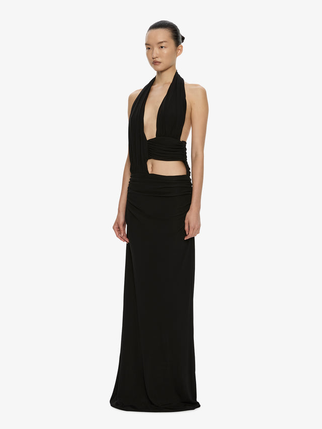 Draped Cummerbund Jersey Dress