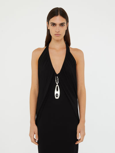 Lavalliere Draped Jersey Halter Sleeve Dress
