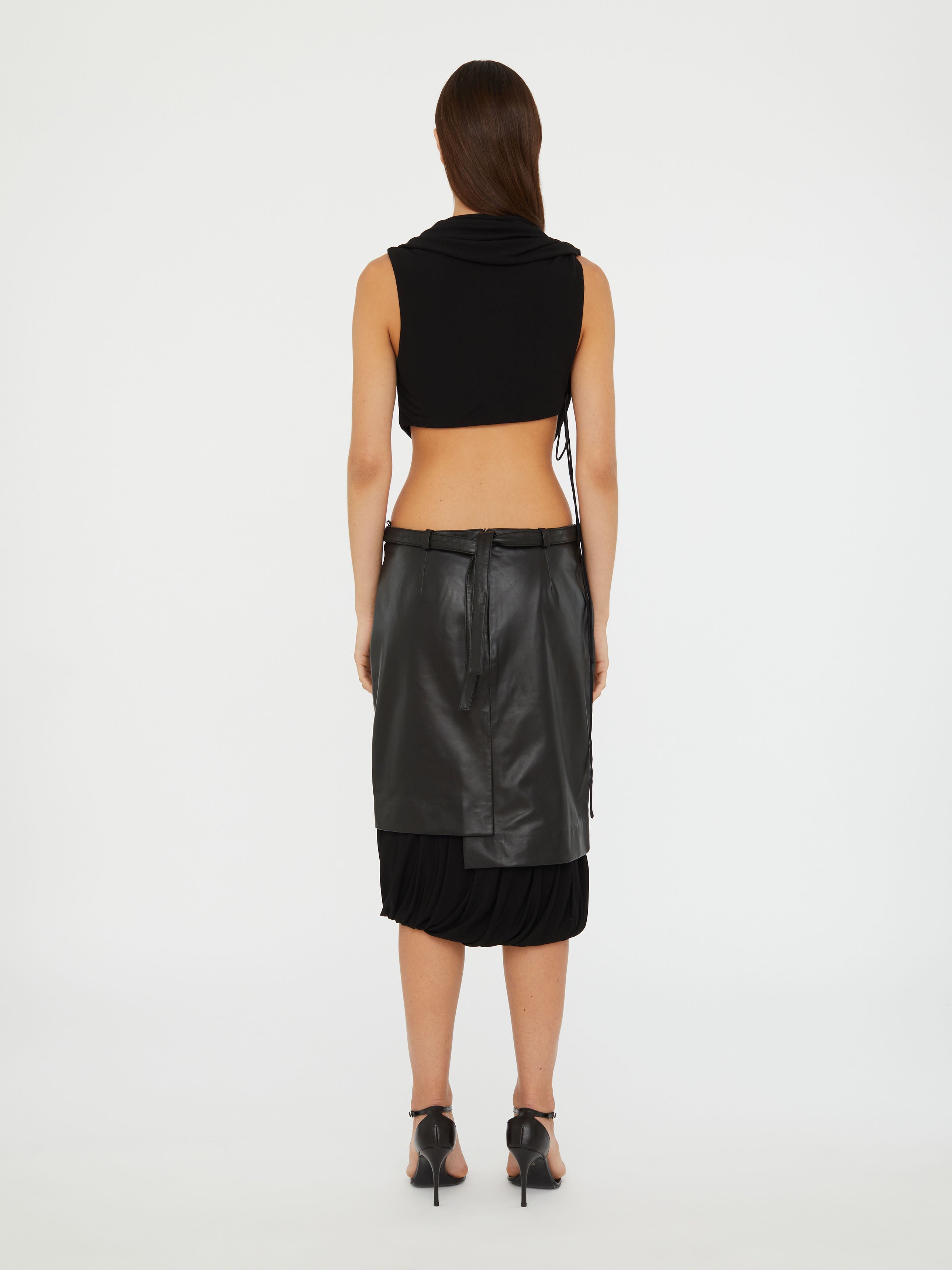 Scuffed Leather Jersey Skirt