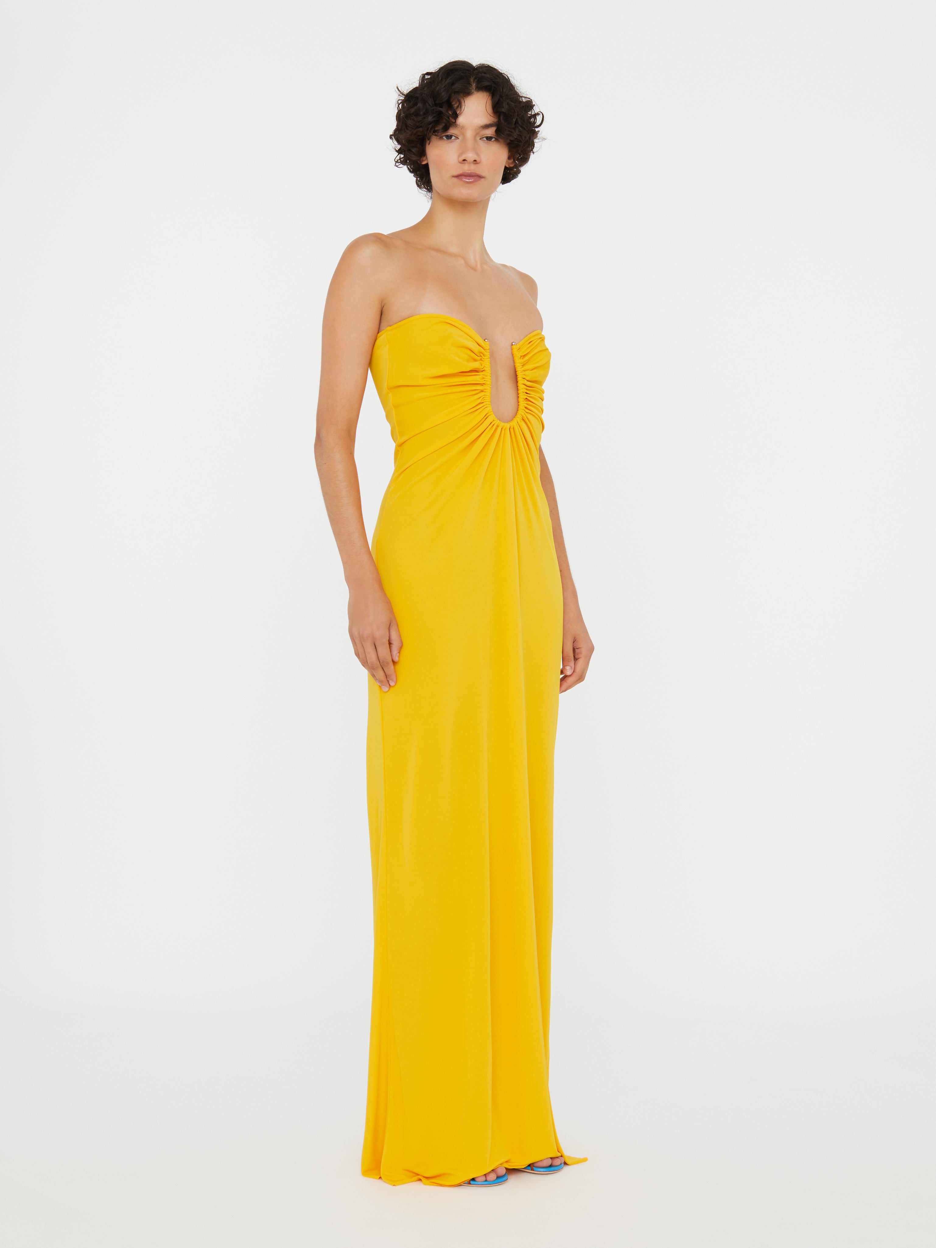 Arced Palm Strapless Dress