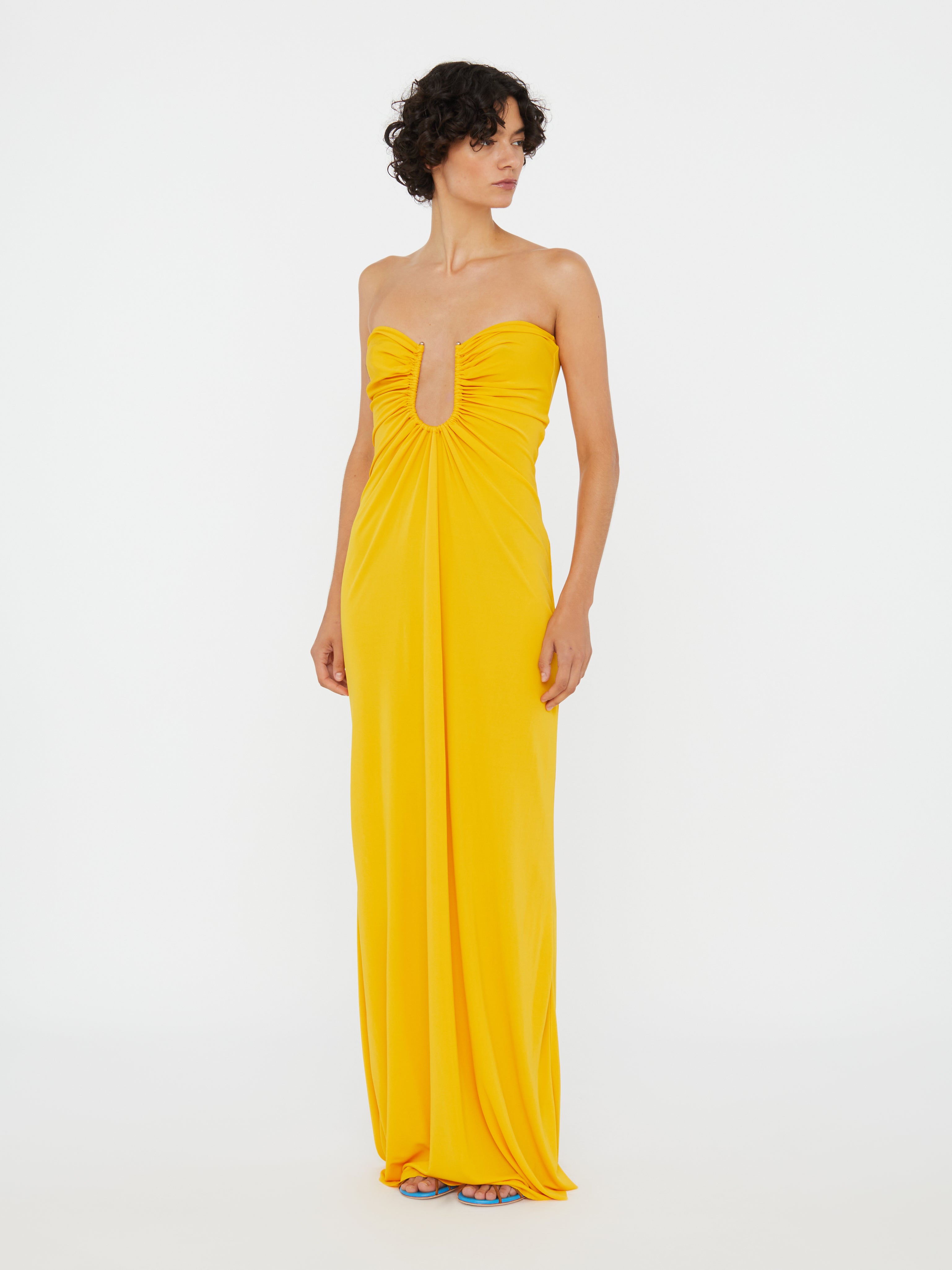 Arced Palm Strapless Dress