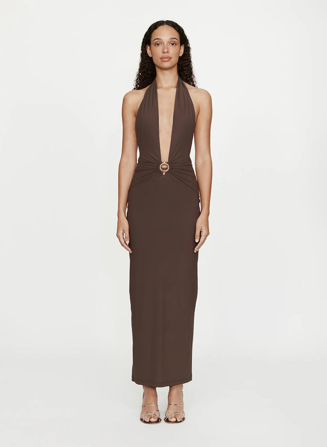 Mineral Stone Ruched Halter Lycra Dress