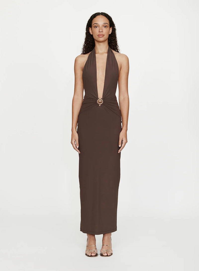 Mineral Stone Ruched Halter Lycra Dress - Image 1