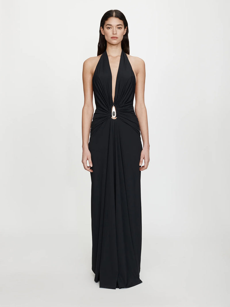 Crystal Pendant Ruched Lycra Halter Dress - Image 1