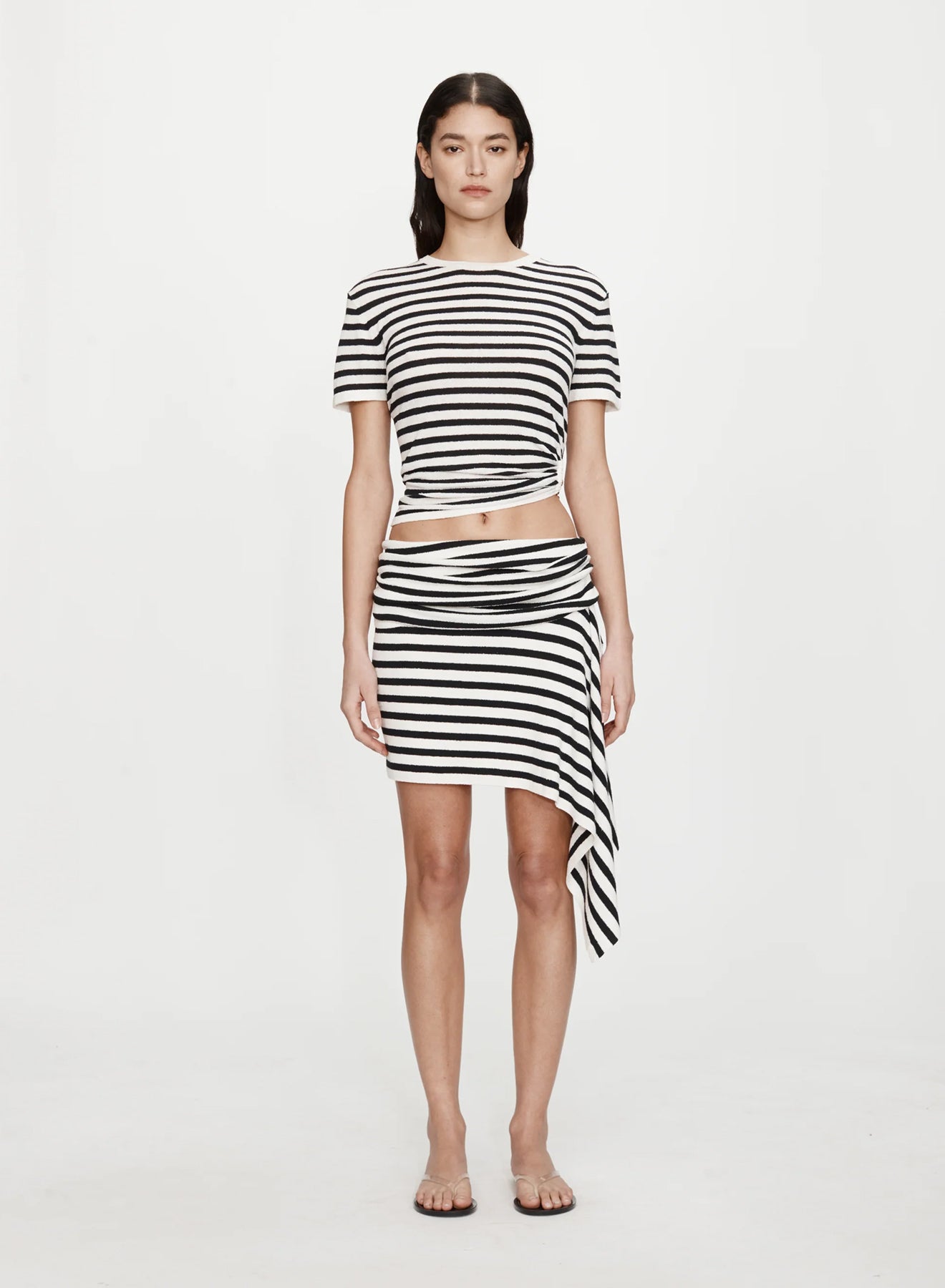 Stripe Knit Extension Drape Mini Skirt