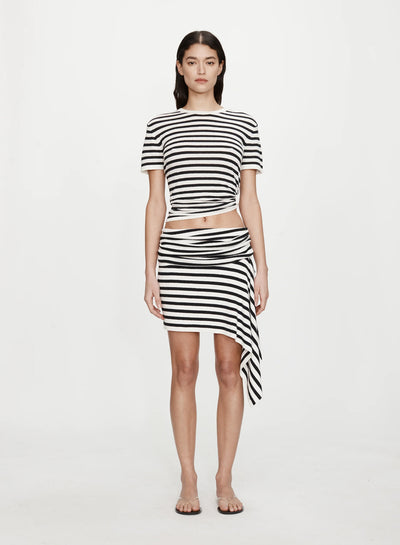 Stripe Knit Extension Drape Mini Skirt