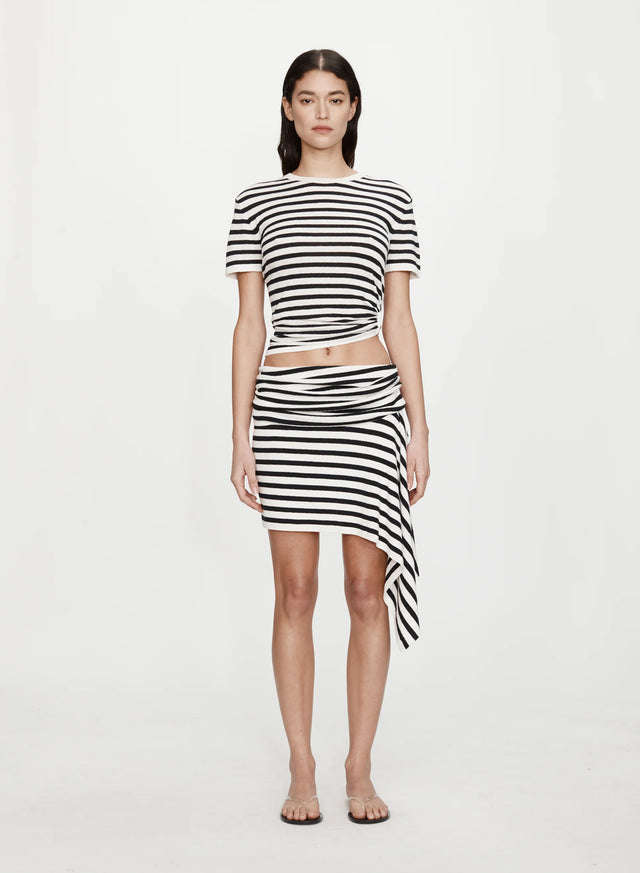 Stripe Knit Extension Drape Mini Skirt