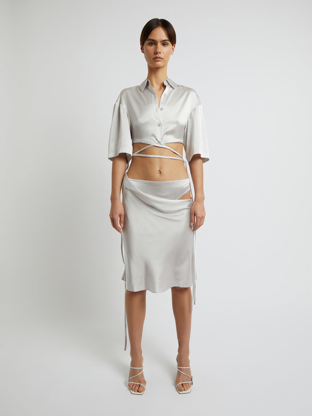Short Sleeve Crop Tie Shirt